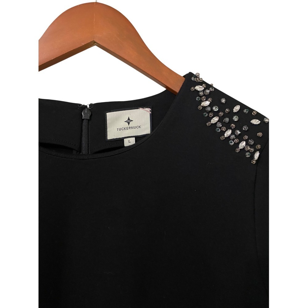 Tuckernuck Embellished Farrow Dress Large Black Rhinestone Cocktail Party Glam - Picture 13 of 16